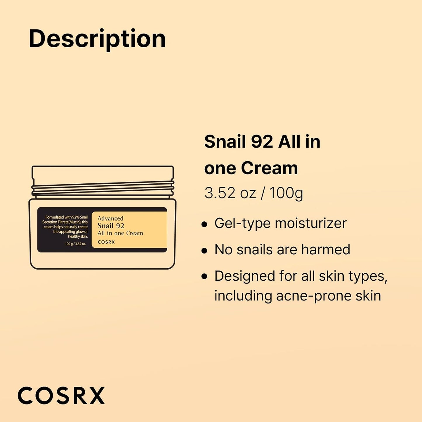 COSRX Advanced Snail 92 All in One Cream Korean Snail Mucin Face Cream & Gel 100g.