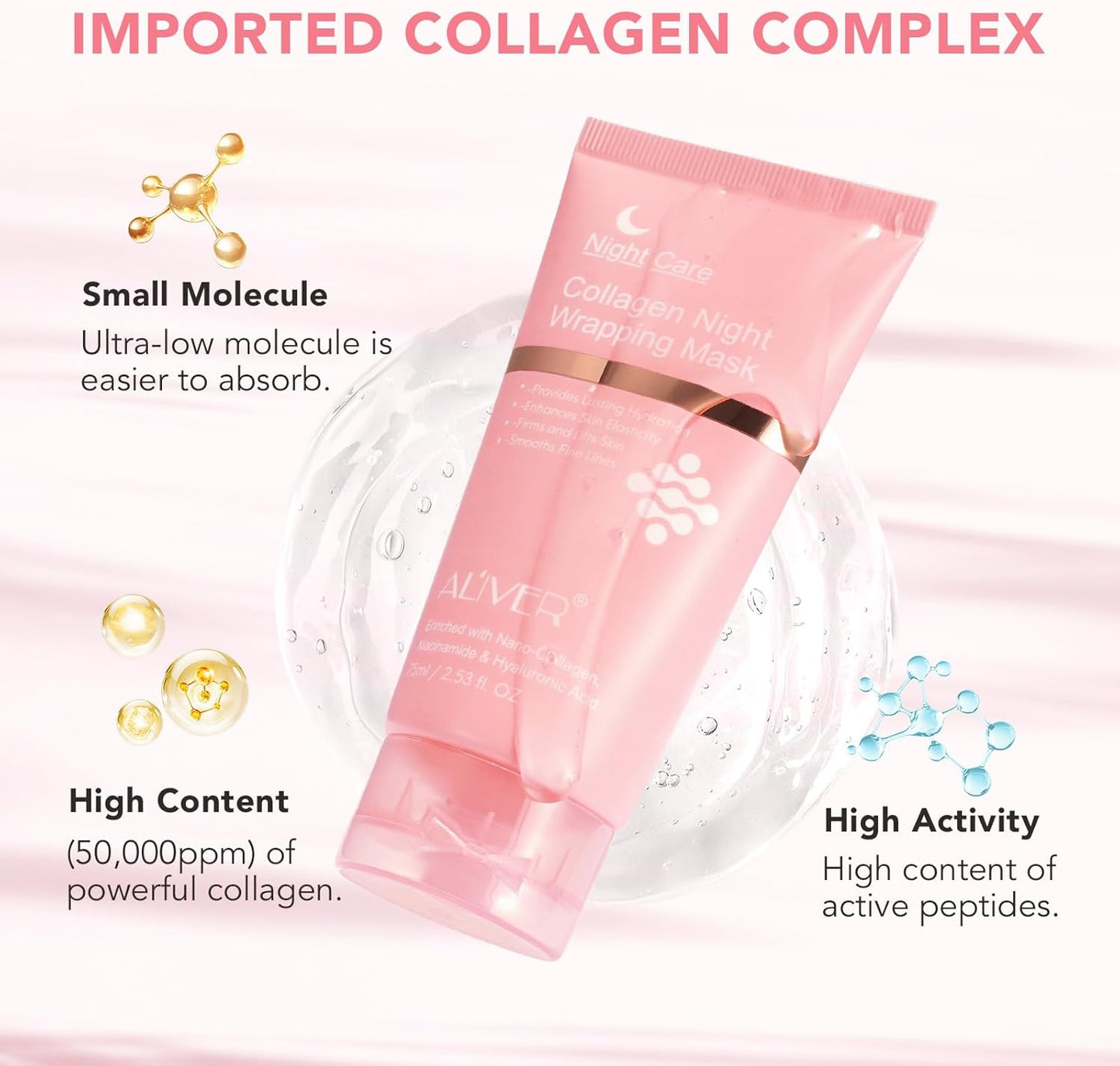 Collagen Night Wrapping Mask, Collagen Face Mask Overnight Peel-Off 75ml / 2.53 fl. Oz (Brush Included).
