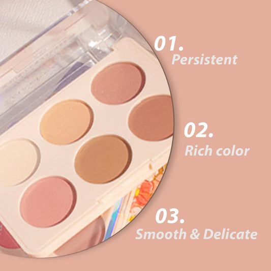 6-Color Powder Blush Palette Multi-Use Blusher for Cheeks Highlighter & Contour.