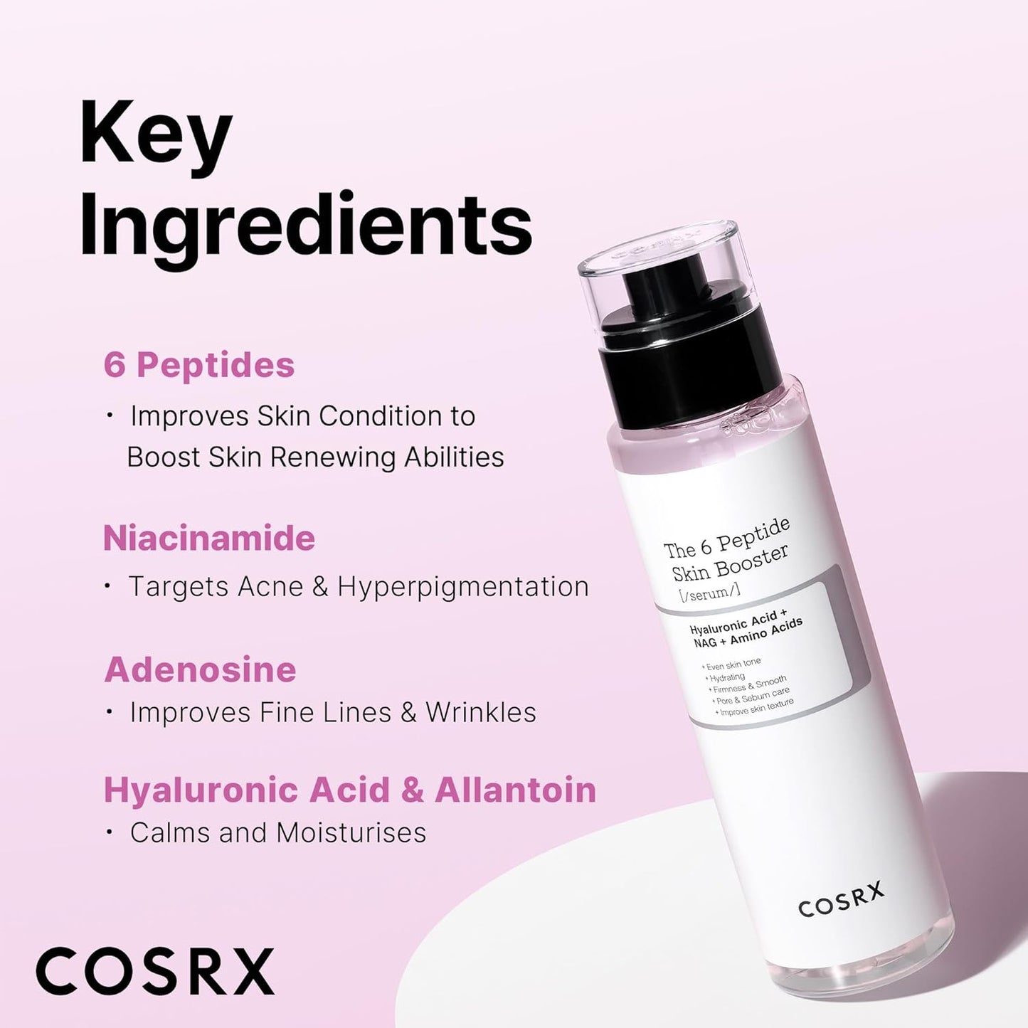 COSRX 6 Peptide Collagen Serum Face Toner with Niacinamide & Hyaluronic Acid Anti-Wrinkle & Pore-Tightening Serum 150ml.