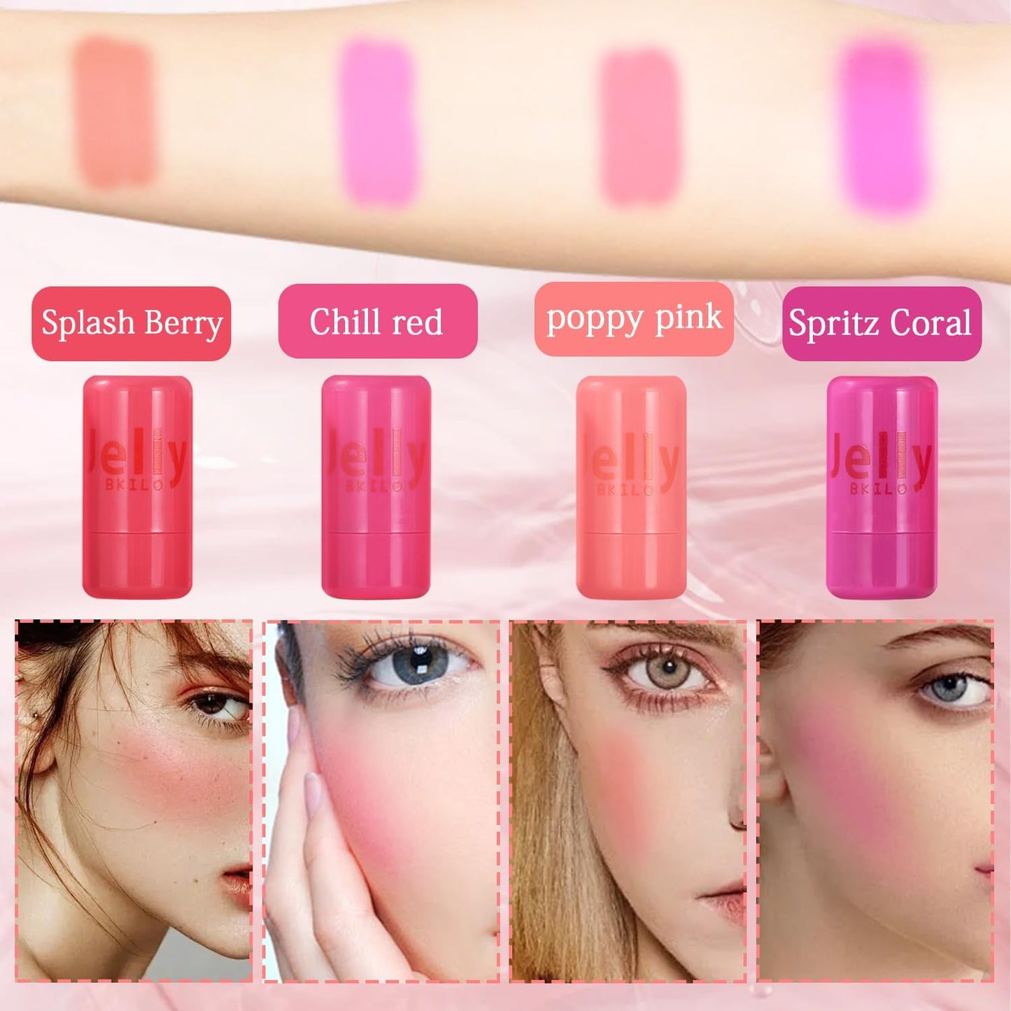 4 Pcs Milk Jelly Blush Stick, Milk Jelly Tint Stick, 4 Colours Jelly Blush