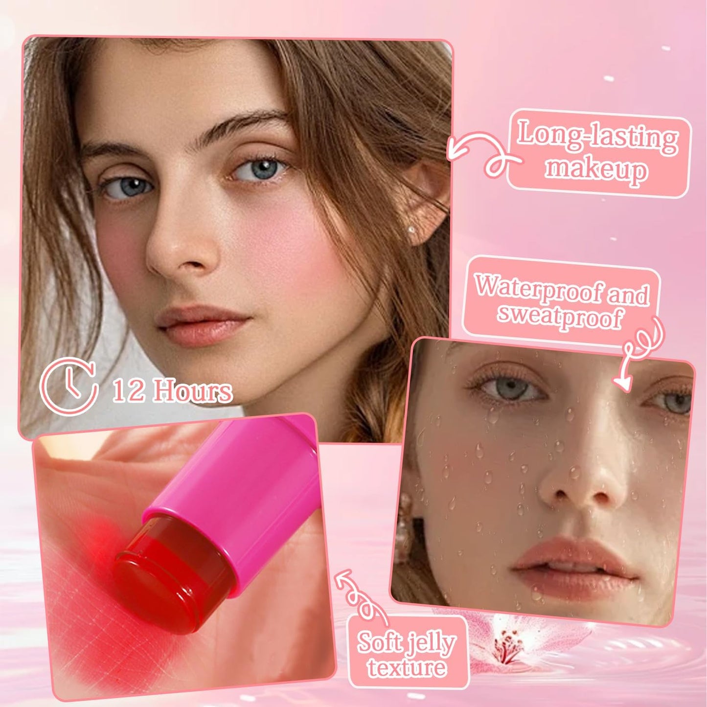 4 Pcs Milk Jelly Blush Stick, Milk Jelly Tint Stick, 4 Colours Jelly Blush