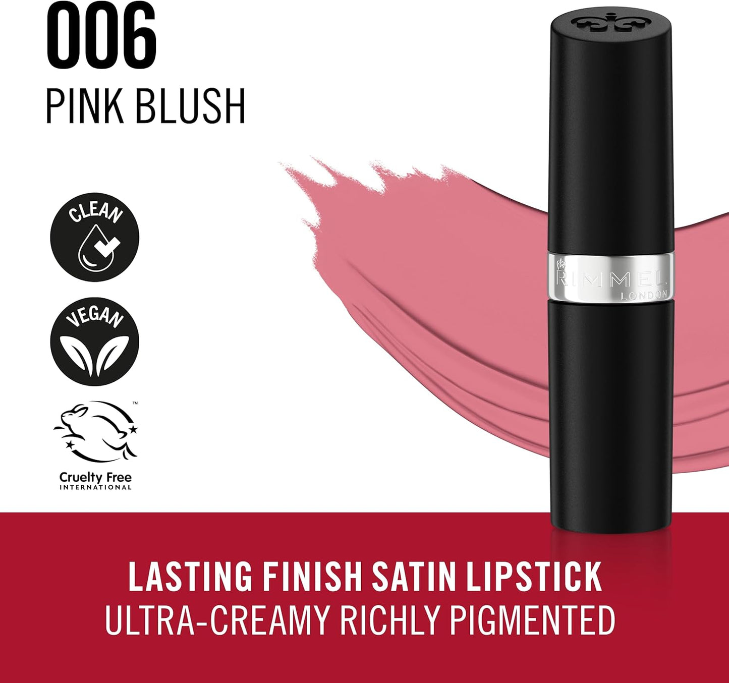 Rimmel Lasting Finish Lipstick 006 Pink Blush, Creamy Satin Finish, Long Lasting.