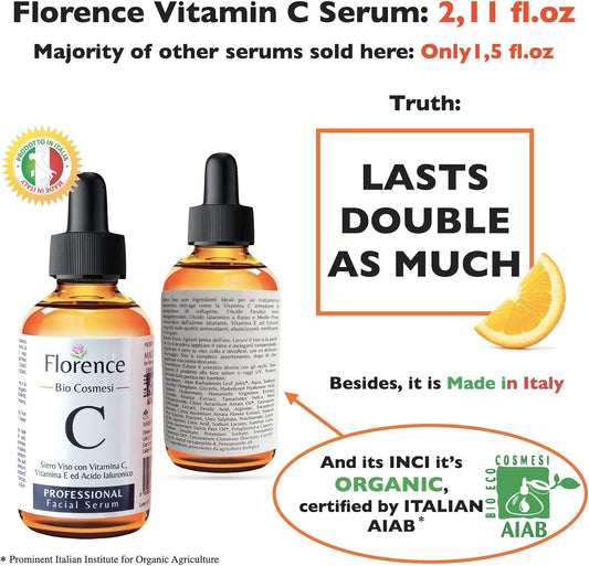 Big 2.11oz. Organic Vitamin C Serum for Face with Hyaluronic Acid & Niacinamide.