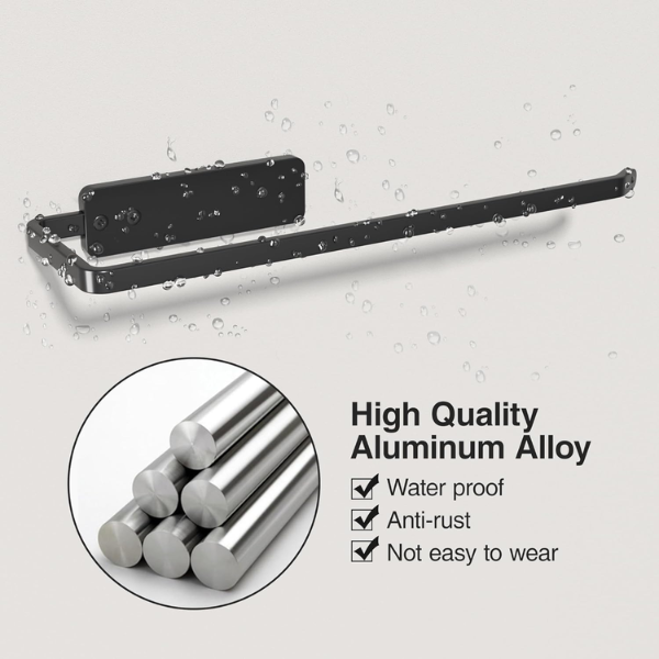 Paper Towel Holder Under Cabinet - Wall Mounted Kitchen Towel Holder No Drilling, Black Kitchen Towel Holder, 31 x 8 x 3.5 cm, Aluminum, Black