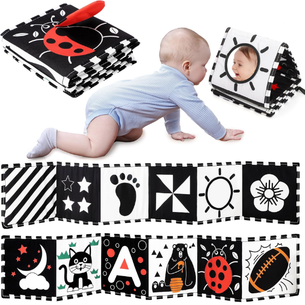 Baby Toys 0-6 Months, Black and White Sensory Toys Brain Development, Tummy Time Toys, Soft Baby Book, Baby Essentials for Newborn 0-6-12 Months Montessori Toy Gifts