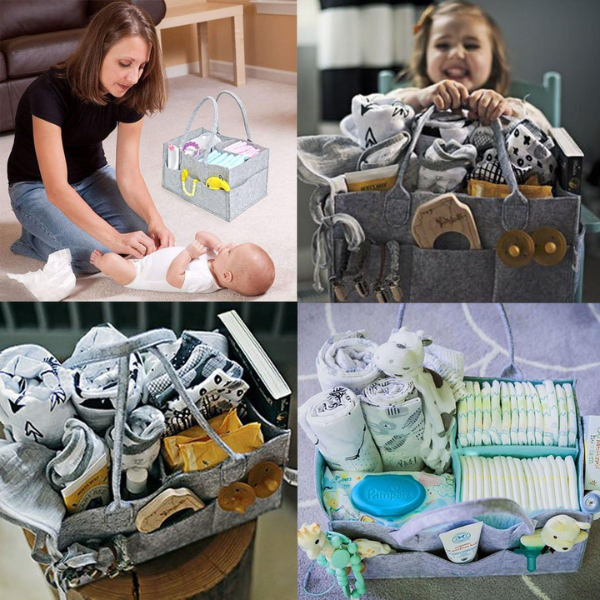 Nappy Caddy Foldable Baby Diaper Caddy Organiser, Portable Nursery Storage Basket Bin with Changeable Compartments