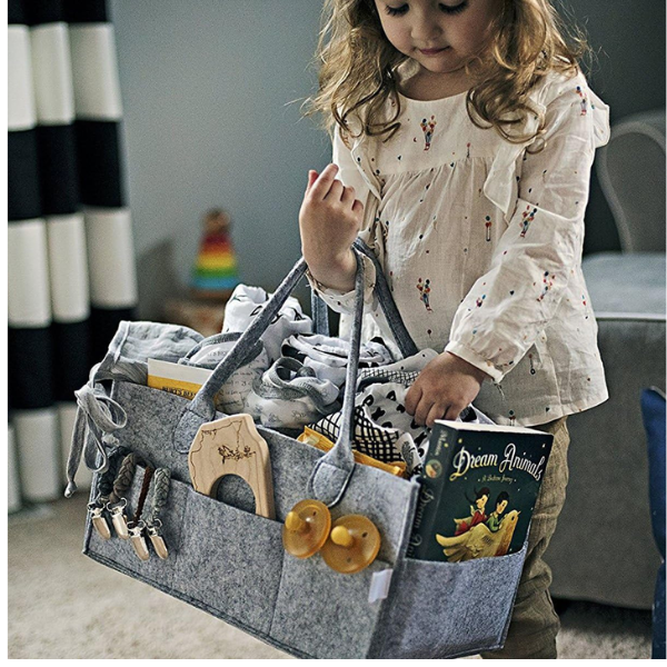 Nappy Caddy Foldable Baby Diaper Caddy Organiser, Portable Nursery Storage Basket Bin with Changeable Compartments
