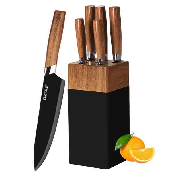 Kitchen Knife Set - 5 Piece Knife Set with Block, Wood Grain Handle, Stainless Steel Knivese Knife for Cutting Meat/Vegetables/Fruit.