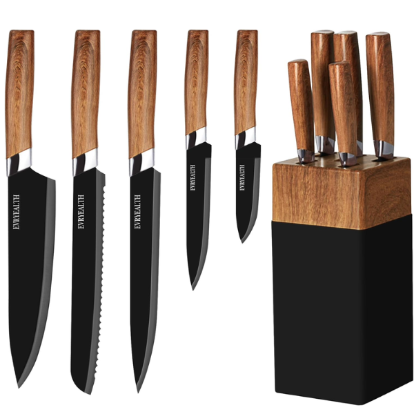 Kitchen Knife Set - 5 Piece Knife Set with Block, Wood Grain Handle, Stainless Steel Knivese Knife for Cutting Meat/Vegetables/Fruit.