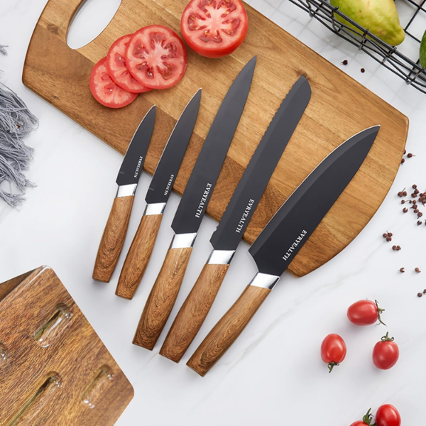 Kitchen Knife Set - 5 Piece Knife Set with Block, Wood Grain Handle, Stainless Steel Knivese Knife for Cutting Meat/Vegetables/Fruit.