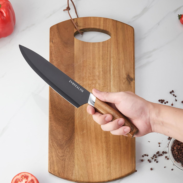 Kitchen Knife Set - 5 Piece Knife Set with Block, Wood Grain Handle, Stainless Steel Knivese Knife for Cutting Meat/Vegetables/Fruit.