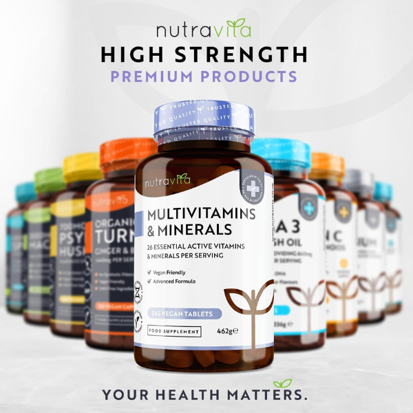 Multivitamins & Minerals - 365 Vegan Multivitamin Tablets - 1 Year Supply - Multivitamin Tablets for Men and Women with 26 Essential Active Vitamins & Minerals - Made in The UK by Nutravita