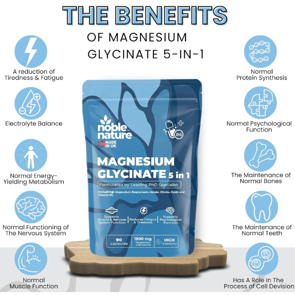 Magnesium Glycinate 5-in-1 Complex Formulated by PhD Expert High Strength 1900mg Supplements as Bisglycinate, Malate, Citrate, Oxide & Vitamin B6-90 GMO Free Capsules, 384mg Elemental, UK Made (90)