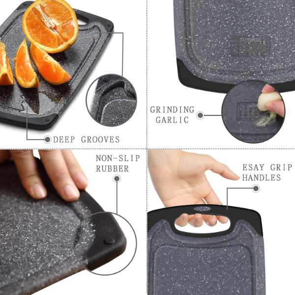 Chopping Board Set of 3, Small to Large, Chopping Boards for Kitchens with Non-Slip Feet , BPA Free, Dishwasher Safe Cutting Board (Black).