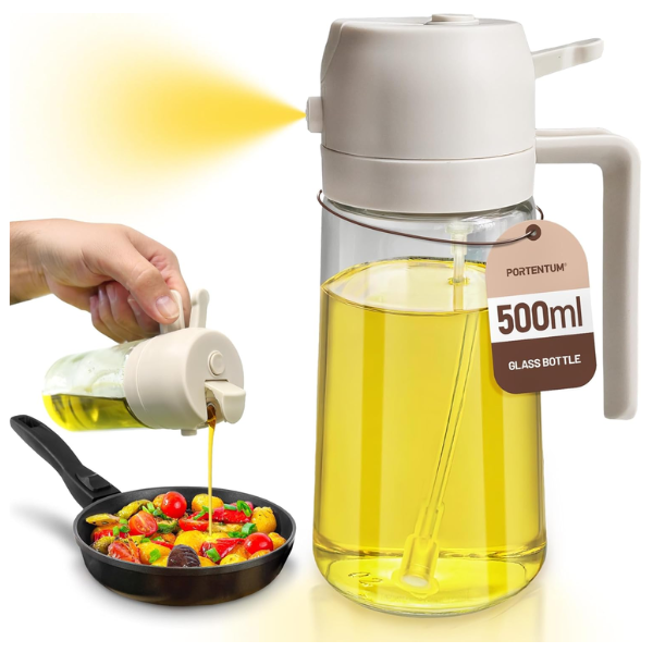 17oz Oil Spray Bottle - 2 in 1 Olive Oil Dispenser Bottle for Kitchen Accessories - Spray bottles For Air Fryer Kitchen Gadgets (White)