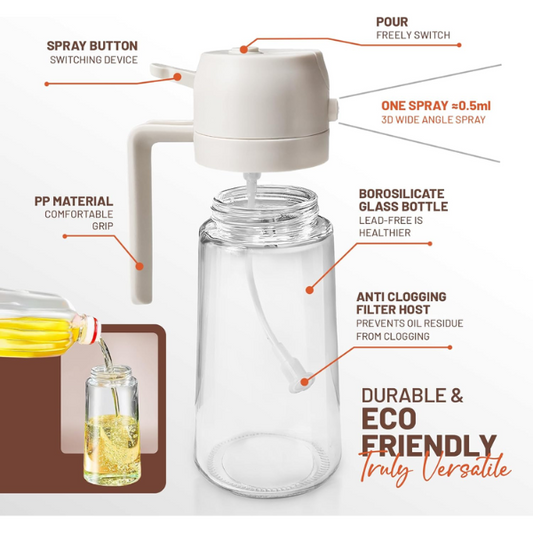 17oz Oil Spray Bottle - 2 in 1 Olive Oil Dispenser Bottle for Kitchen Accessories - Spray bottles For Air Fryer Kitchen Gadgets (White)
