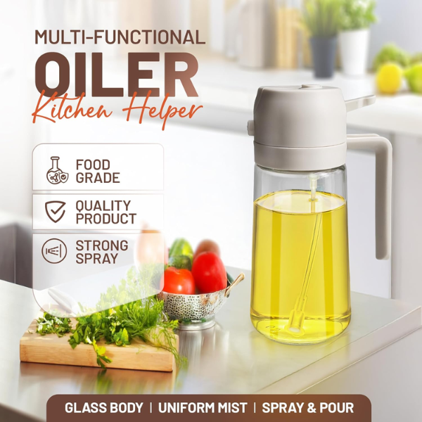 17oz Oil Spray Bottle - 2 in 1 Olive Oil Dispenser Bottle for Kitchen Accessories - Spray bottles For Air Fryer Kitchen Gadgets (White)