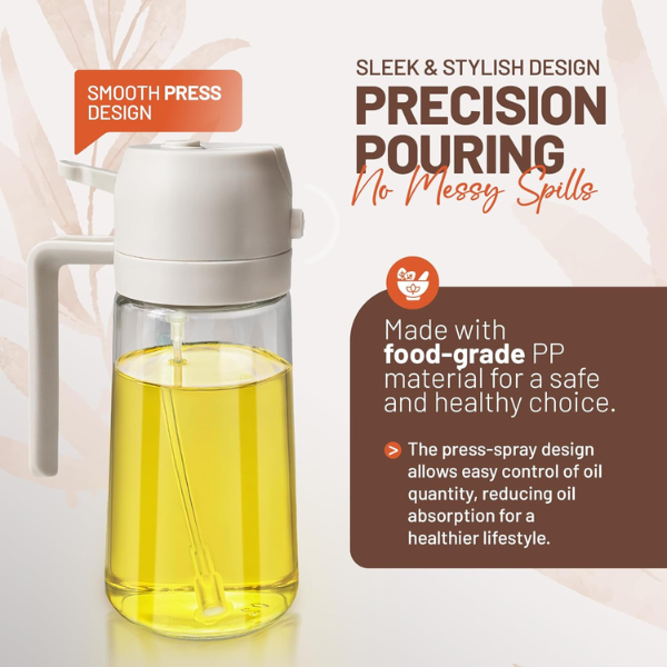 17oz Oil Spray Bottle - 2 in 1 Olive Oil Dispenser Bottle for Kitchen Accessories - Spray bottles For Air Fryer Kitchen Gadgets (White)