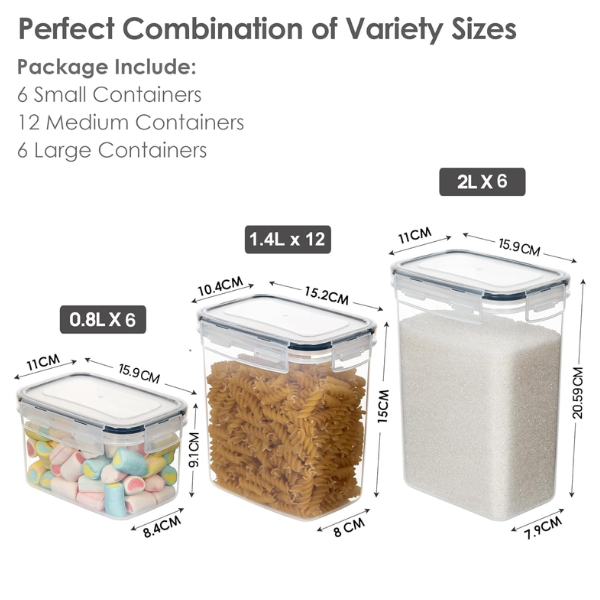 Set of 24 Airtight Food Storage Containers & Kitchen Storage Containers, BPA-Free Plastic Containers for Flour, Sugar and Baking Supplies, with 24 Labels (Black)