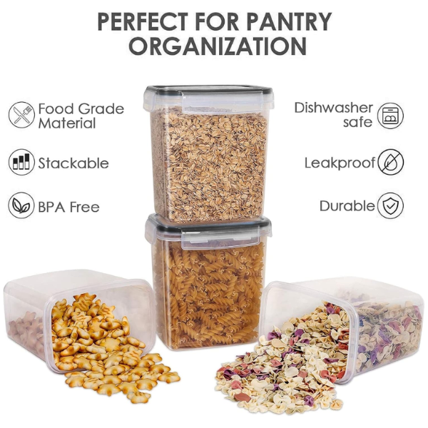 Set of 24 Airtight Food Storage Containers & Kitchen Storage Containers, BPA-Free Plastic Containers for Flour, Sugar and Baking Supplies, with 24 Labels (Black)