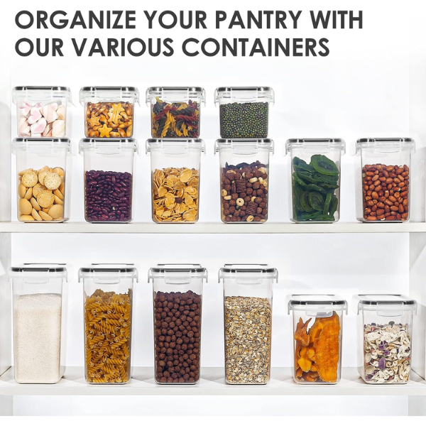 Set of 24 Airtight Food Storage Containers & Kitchen Storage Containers, BPA-Free Plastic Containers for Flour, Sugar and Baking Supplies, with 24 Labels (Black)