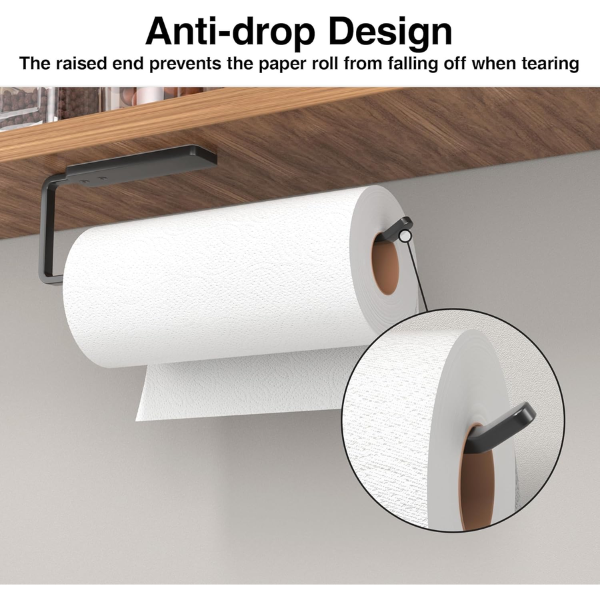 Paper Towel Holder Under Cabinet - Wall Mounted Kitchen Towel Holder No Drilling, Black Kitchen Towel Holder, 31 x 8 x 3.5 cm, Aluminum, Black