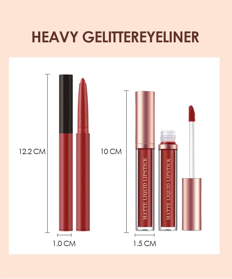 6Pcs Matte Liquid Lipstick Lip Liner Set,  Velvety Nude Lipgloss Waterproof.