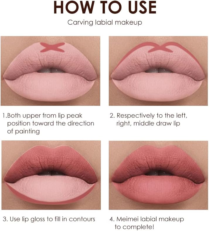 6Pcs Matte Liquid Lipstick Lip Liner Set,  Velvety Nude Lipgloss Waterproof.