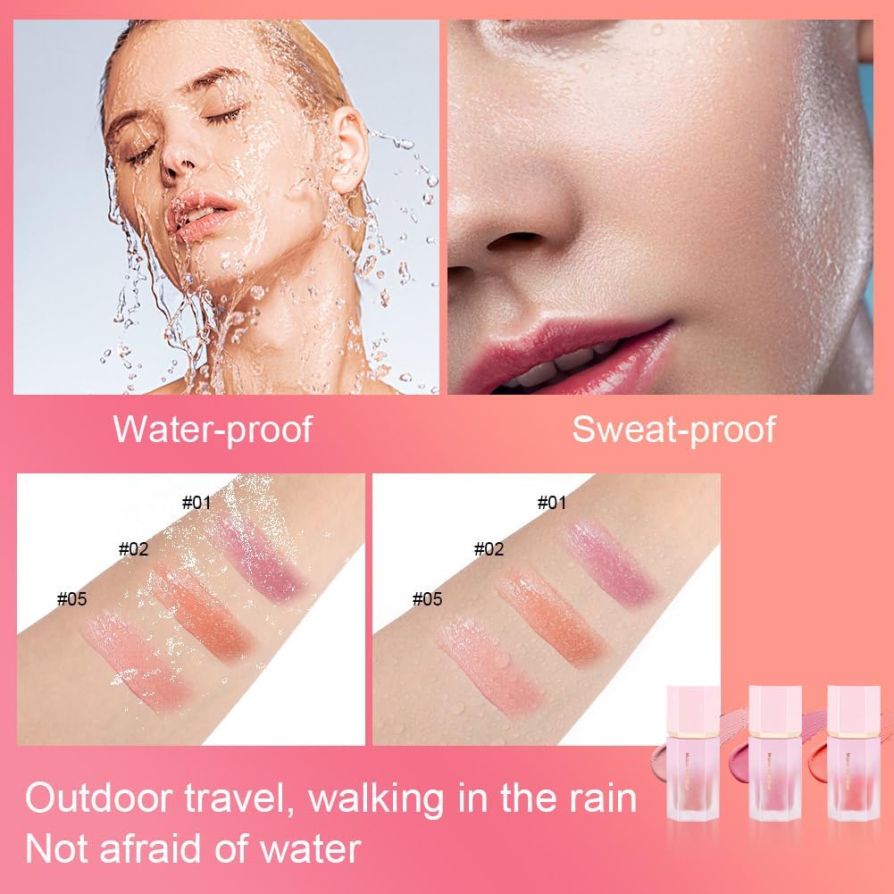 3 Pcs Liquid Blush for Cheeks, Cream Liquid Blush Stick With Fine Glitter.
