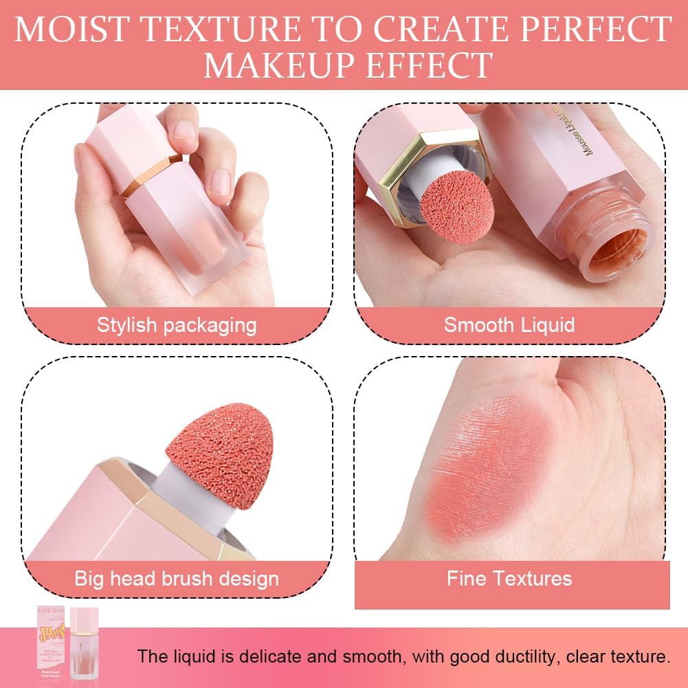 3 Pcs Liquid Blush for Cheeks, Cream Liquid Blush Stick With Fine Glitter.