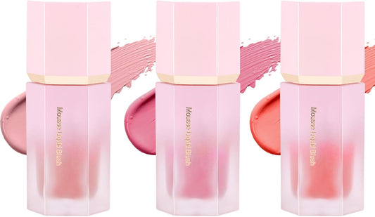 3 Pcs Liquid Blush for Cheeks, Cream Liquid Blush Stick With Fine Glitter.