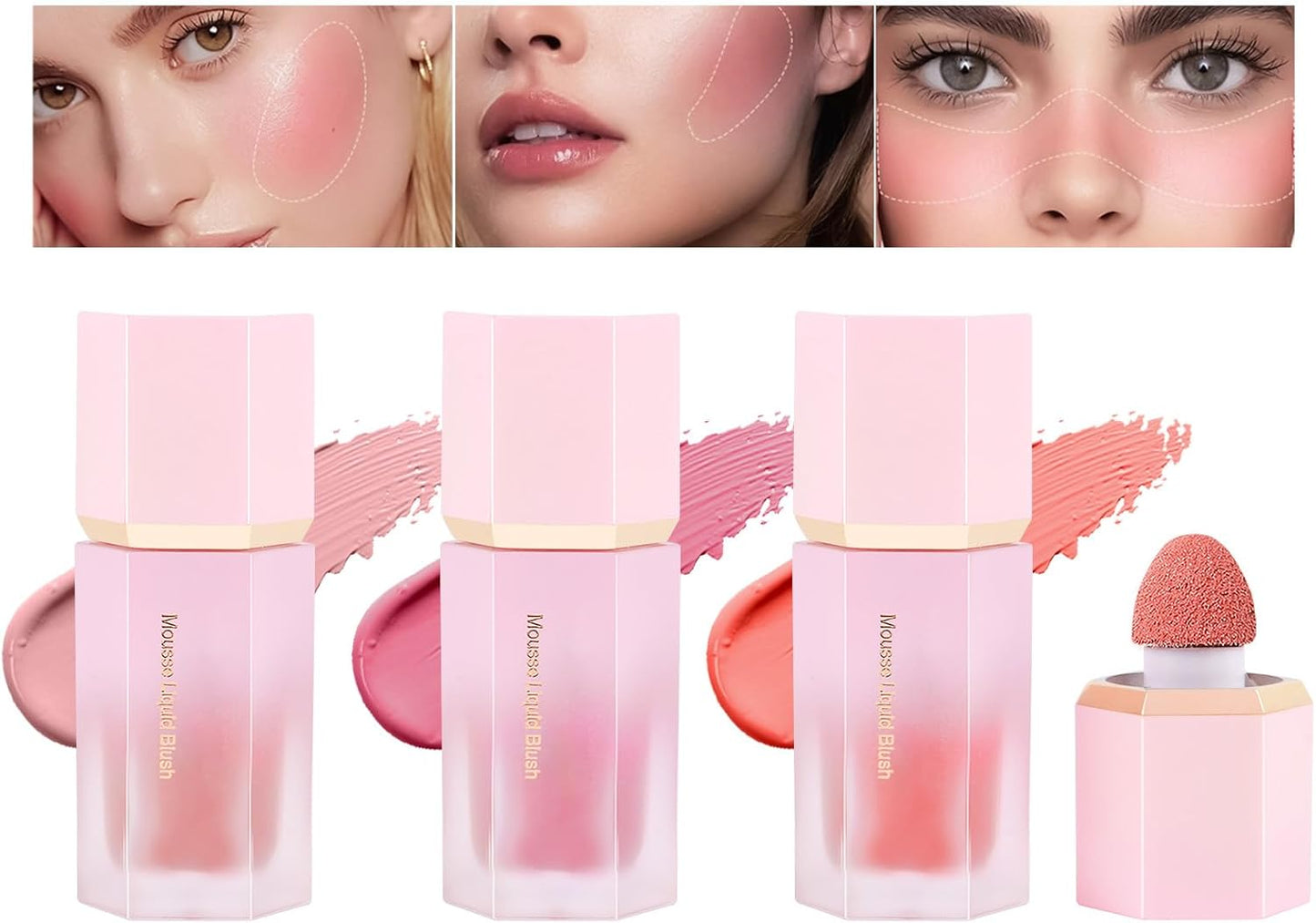 3 Pcs Liquid Blush for Cheeks, Cream Liquid Blush Stick With Fine Glitter.