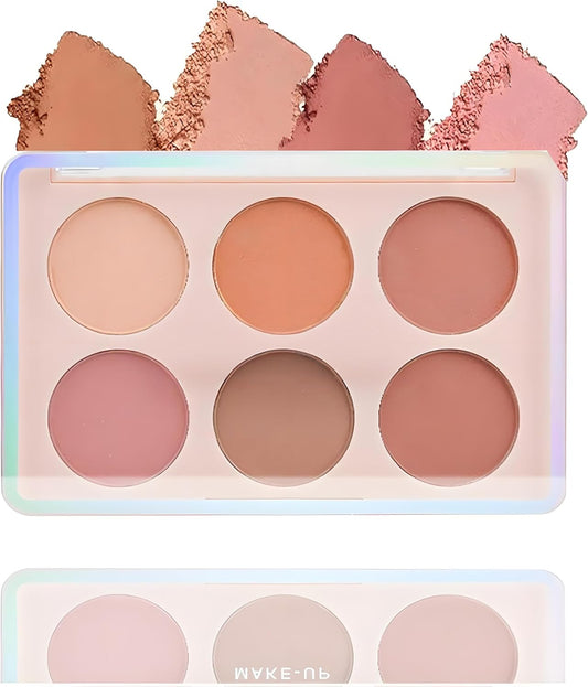 6-Color Powder Blush Palette Multi-Use Blusher for Cheeks Highlighter & Contour.