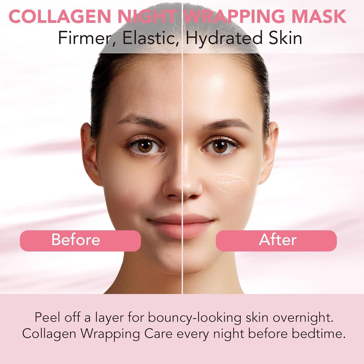 Collagen Night Wrapping Mask, Collagen Face Mask Overnight Peel-Off 75ml / 2.53 fl. Oz (Brush Included).