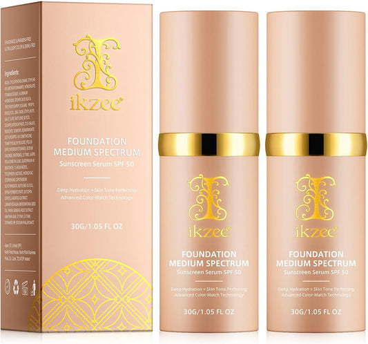 2pcs 4 in 1 Color Changing Foundation, SPF50 Foundation, for All Skin Types.
