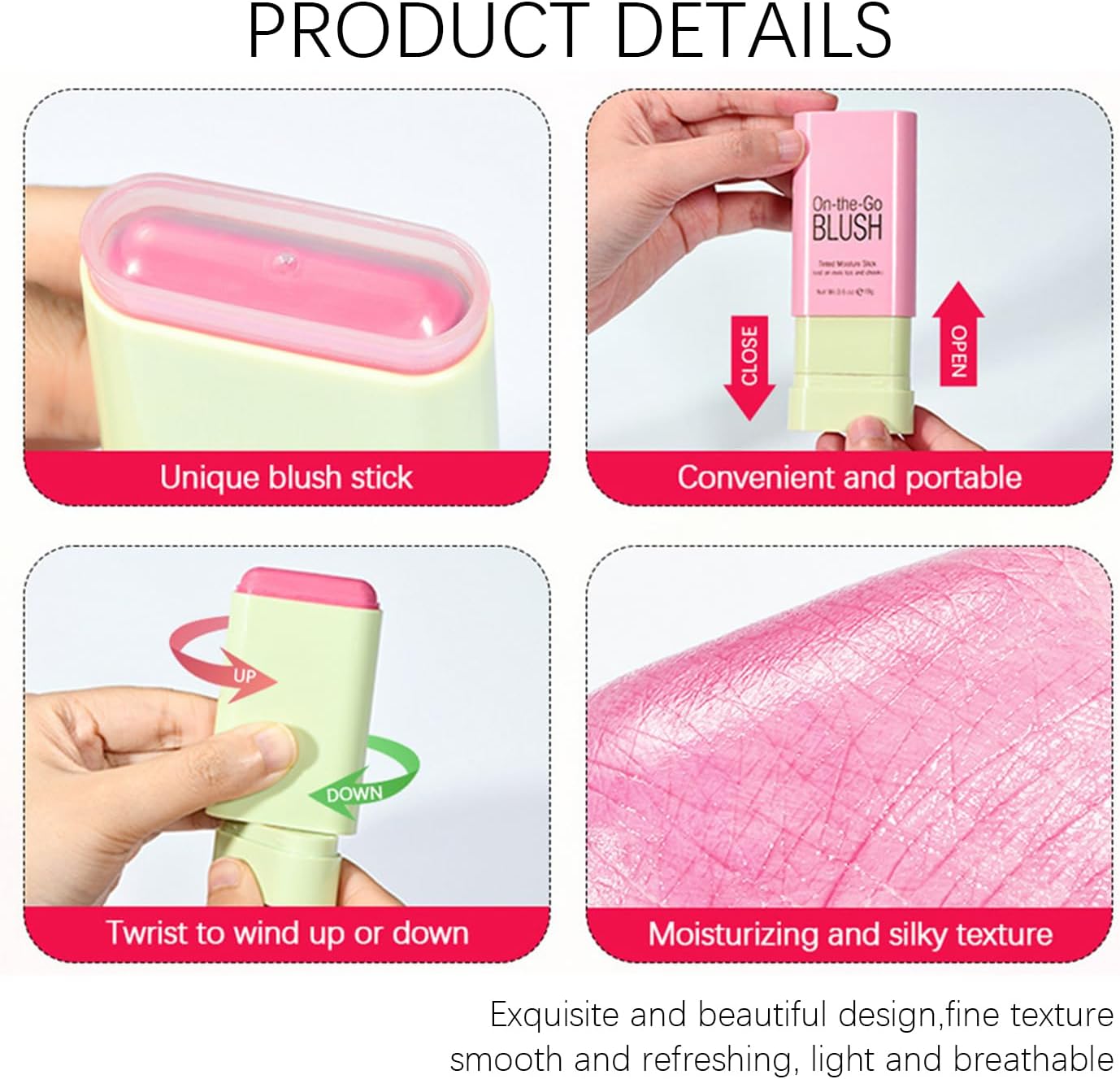 3 in 1 Blushers Blush Stick for Cheeks, Moisturing Cream Bronzer Blusher.
