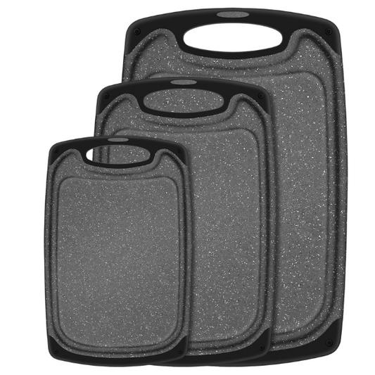 Chopping Board Set of 3, Small to Large, Chopping Boards for Kitchens with Non-Slip Feet , BPA Free, Dishwasher Safe Cutting Board (Black).
