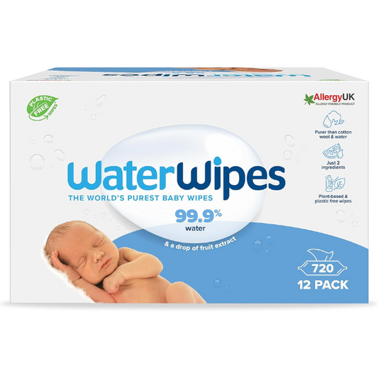 WaterWipes Original Baby Wipes, 720 Count (12 Packs), 99.9% Water, 3-In-1 Cleans, Cares, Protects, Unscented, Packaging May Vary