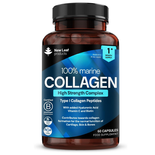 Pure Marine Collagen 100% Marine Collagen Type 1 Hydrolysed Collagen Peptides Enhanced with Hyaluronic Acid & Vitamin C -Essential Amino Acids - Collagen Supplements for Women and Men, 60 Capsules