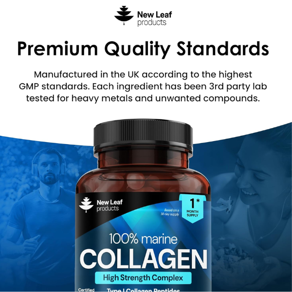 Pure Marine Collagen 100% Marine Collagen Type 1 Hydrolysed Collagen Peptides Enhanced with Hyaluronic Acid & Vitamin C -Essential Amino Acids - Collagen Supplements for Women and Men, 60 Capsules