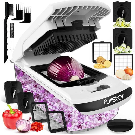 Vegetable Chopper Vegetable Cutter - Veggie Onion Salad Food Chopper Manual - Potato Chipper - Veg Chopper and Dicer - Kitchen Tools & Gadgets (4-in-1 White)
