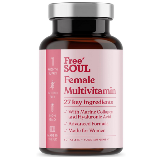 Women's Multivitamins & Minerals with Marine Collagen & Hyaluronic Acid | 27 Essential Vitamins, Minerals, & Botanicals | Gluten-Free & No Synthetic Fillers or Binders | 60 Tablets | Free Soul