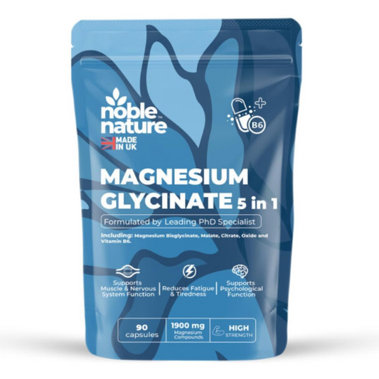 Magnesium Glycinate 5-in-1 Complex Formulated by PhD Expert High Strength 1900mg Supplements as Bisglycinate, Malate, Citrate, Oxide & Vitamin B6-90 GMO Free Capsules, 384mg Elemental, UK Made (90)
