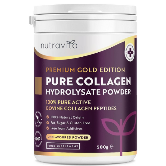 Collagen Powder 500g - Premium Gold Standard Bovine- 50 Servings - Collagen Peptides Supplement with 8 Essential Amino Acids - Made in The UK by Nutravita