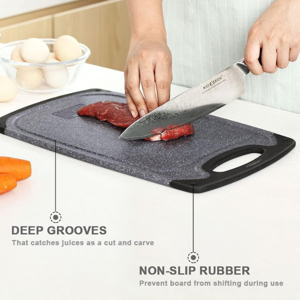 Chopping Board Set of 3, Small to Large, Chopping Boards for Kitchens with Non-Slip Feet , BPA Free, Dishwasher Safe Cutting Board (Black).
