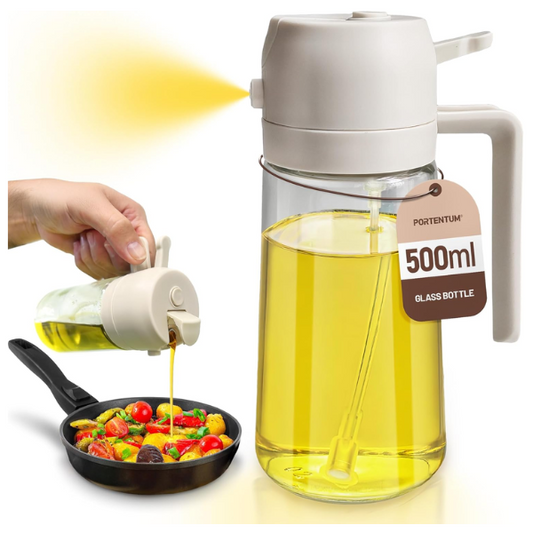 17oz Oil Spray Bottle - 2 in 1 Olive Oil Dispenser Bottle for Kitchen Accessories - Spray bottles For Air Fryer Kitchen Gadgets (White)