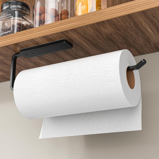 Paper Towel Holder Under Cabinet - Wall Mounted Kitchen Towel Holder No Drilling, Black Kitchen Towel Holder, 31 x 8 x 3.5 cm, Aluminum, Black